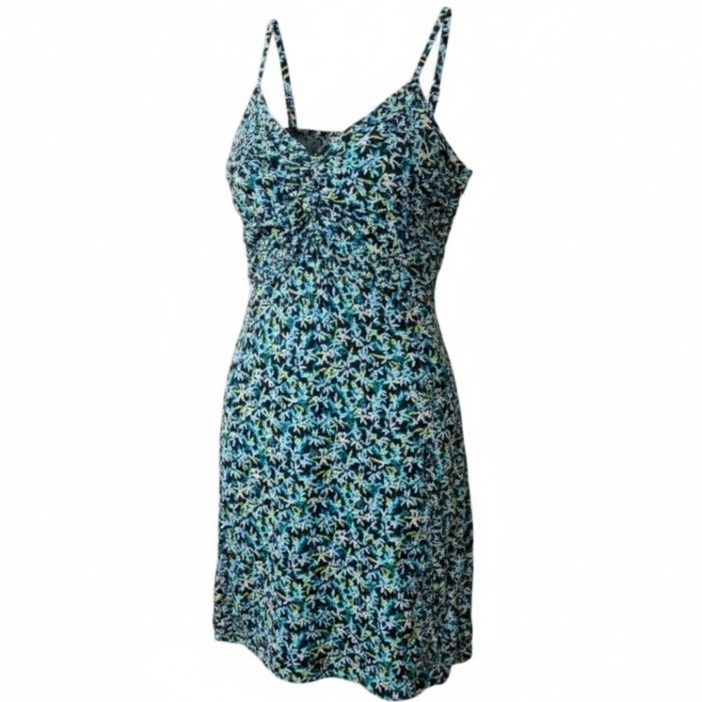 SOMA | Leaf Pattern Nightgown Pajama Dress Teal Blue White Green Pockets | XL